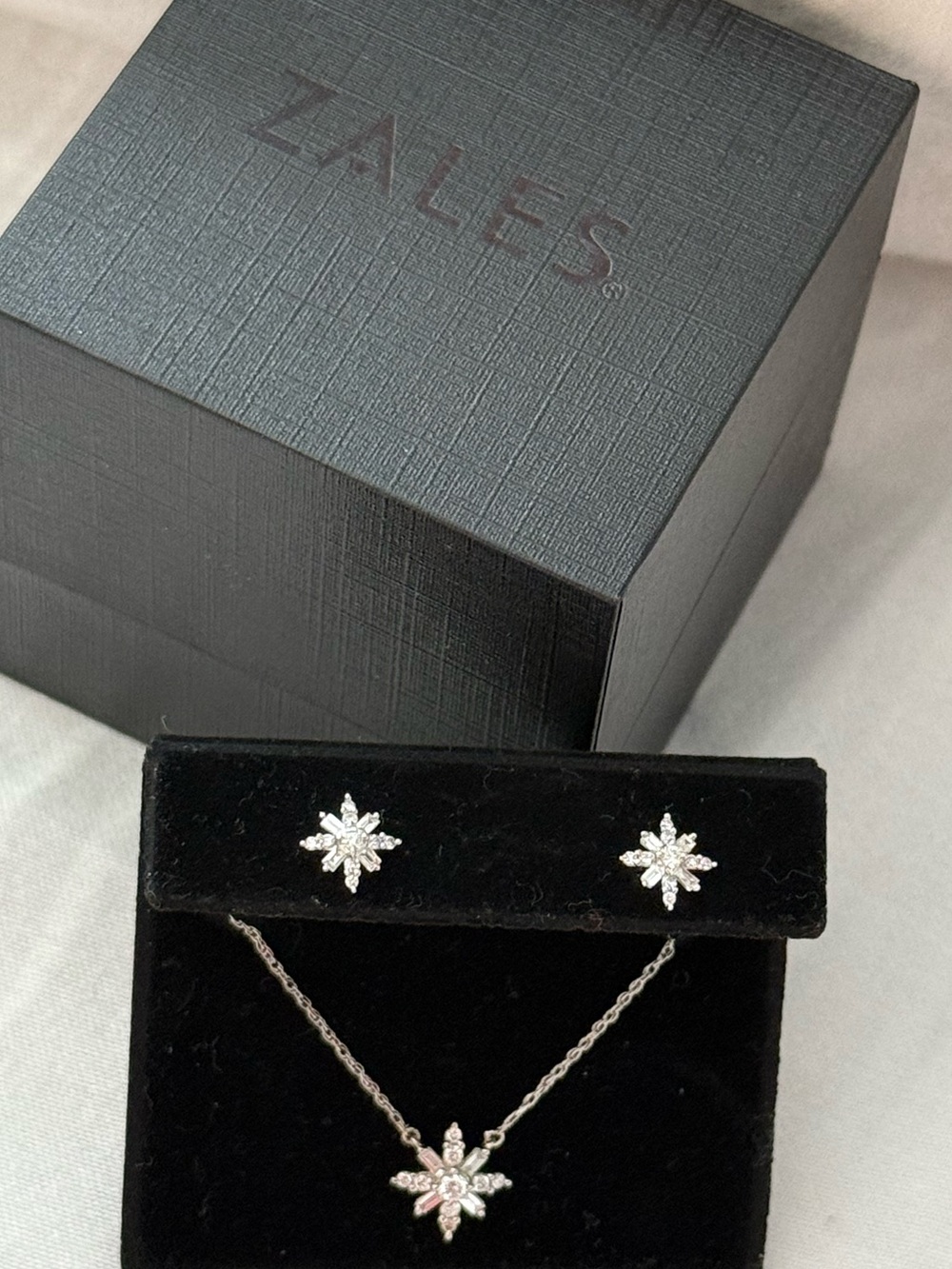 Zales Diamond Silver Snowflake Necklace and Earring Set 1/2 Carat Total Weight